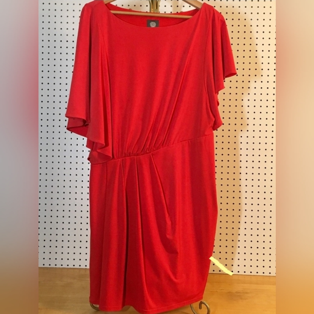 VINCE CAMUTO ASYMMETRICAL FLUTTER SLEEVES DRESS